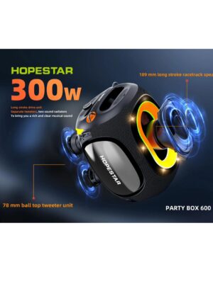 HOPE STAR PARTY BOX 600 With 2 Wireless Mics 300W Party Speaker IPX5 Waterproof Outdoor Speaker Deep Bass DSP/EQ/RGB/Karaoke/TWS - Image 5