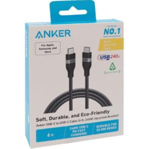 Anker USB-C to USB-C Cable 240W (Upcycled-Braided) (3ft) Black - Image 2