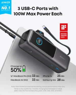 Anker Laptop Power Bank (25K, 165W, Built-In Retractable Cable) - Image 3