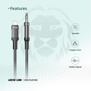 Green Lion Lightning to AUX Braided Cable 1M - Image 3