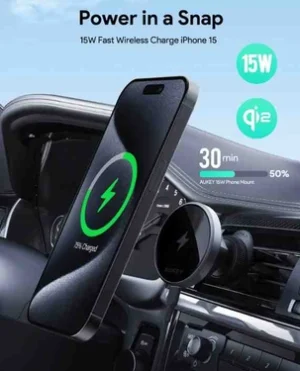 Aukey MagLink Dash Magnetic Phone Mount / 15W Fast Wireless Charging / USB-C / HD-MC13-BK - Black - Image 2